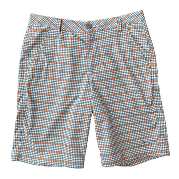 PUMA DRYCELL Golf Shorts Mens 30 Chino Lightweight Stretch Gray Orange Check - Picture 2 of 6